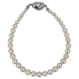 Autre Marque Bracelet en perles Akoya Vintage White 3.2mm 4.9 mm avec fermoir en cuir verni argenté
