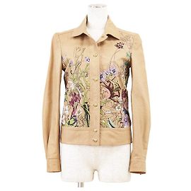 Chaqueta de cuero de vaca con bordados florales Gucci
