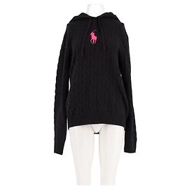 Ralph Lauren Schwarzer Woll-Hoodie mit rosa Logo