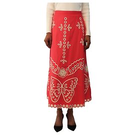 Red Valentino Falda midi de broderie anglaise rosa - size UK 6