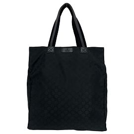 Gucci GG Nylon Tote Bag mit geprägtem Logo aus Leder