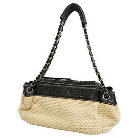 Borsa a tracolla Chanel in tela beige e nera