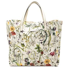 Borsa Tote Gucci in tela bianca Flora