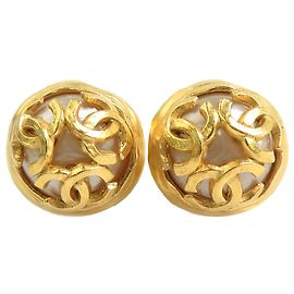 Orecchini a clip Chanel Gold CC placcati oro con perle finte
