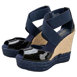 Lauren Ralph Lauren Toni Blue Patent Leather Rope Wedge Sandals