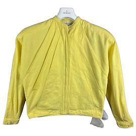 Rare Vintage Gianni Versace Women`s Yellow Zip Jacket 90s Padded Shoulders Size 42 / M