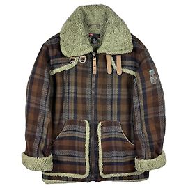 Giacca Diesel B-3 Flight Checked in misto lana con fodera Sherpa Vintage Uomo Taglia M