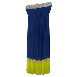 Autre Marque Romeo & Juliet Couture Trägerloses Plissee-Midikleid - Blau, Gelb, Weiß