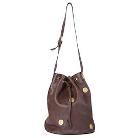 Sac seau Fendi Vintage en cuir marron avec médaillon Zodiac