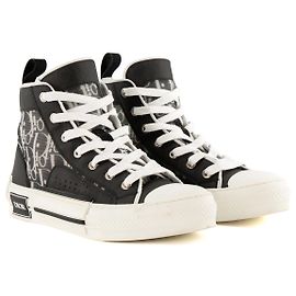 DIOR - Sneakers B23 High Dior in tela con motivo oblique e gomma nera e bianca (T38)