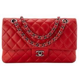 CHANEL - Sac à épaule Classique/Timeless 11.12 Chanel en cuir lisse rouge