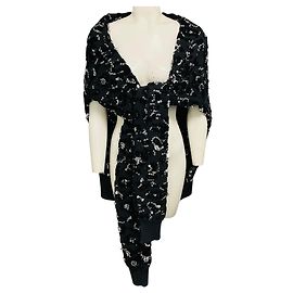 Michael Kors Collection Charcoal Grey Leopard Embroidered Sequined Cashmere Scarf