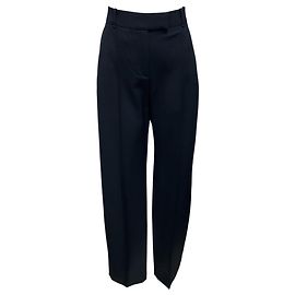 Alexander Mcqueen Calças de lã de perna reta plissadas McQueen Navy