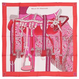 Hermès Carré 90 "SELLE DE DIGNITAIRE" Pañuelo de seda en Rosa
