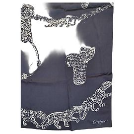 Cartier Foulard in seta motivo Pantere - Bianco e Nero