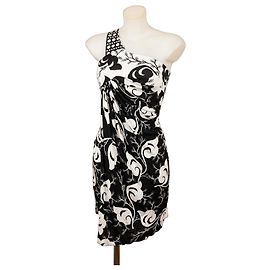 Versus Versace Vestido de Um Ombro Estampa Floral em Seda Preto e Branco