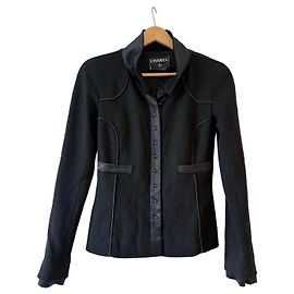Chanel Black Wool Cropped Jacket with Satin Details