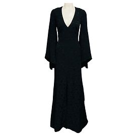 Autre Marque Brandon Maxwell Black Langärmeliges V-Ausschnitt Paisley Jacquard Kleid