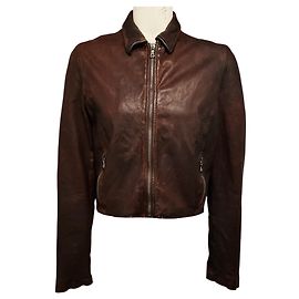 Casaco cropped com fecho frontal em pele de cordeiro desgastada castanha Dolce & Gabbana