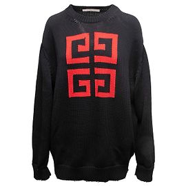 Black & Red Givenchy Cotton Intarsia Logo Sweater Size US S
