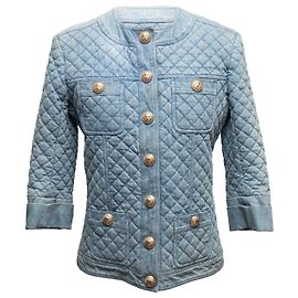 Balmain Steppjacke aus Denim Light Wash Größe FR 40