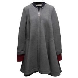 Christian Dior Swing-Mantel aus Schurwolle in Grau & Multicolor Größe FR 42