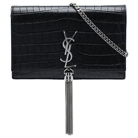 Autre Marque Saint Laurent Monogram Kate Crossbody-Bag mit Quaste aus Krokoprägeleder in Schwarz