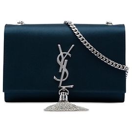 Autre Marque Saint Laurent Kate Tassel Small Crossbody aus Satin Monogramm in Blau