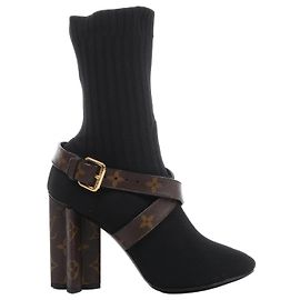 Louis Vuitton Monogram Stretch Fabric Silhouette Ankle Boots in Black × Brown, Size EU 37