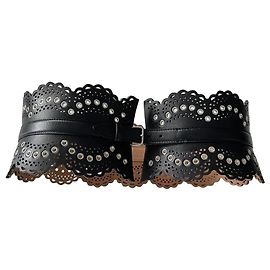 Alaïa Cinto largo corset em couro preto perfurado e ilhoses