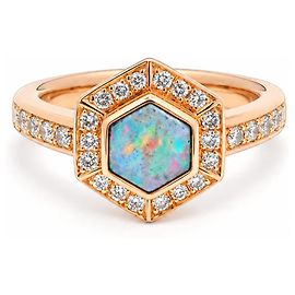 Autre Marque Anello d'oro oro giallo 750/18K opale brillanti 0,50 ct misura 53 gioielli di lusso