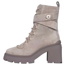 NWB Jimmy Choo Noemi Stivaletti stringati in camoscio grigio con dettagli dorati Sz.37.5 usato