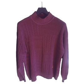 Fendi Sweater Mock Neck Cable Knit Purple Wool Blend