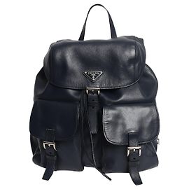 Prada Sac à dos en cuir bleu marine, taille medium