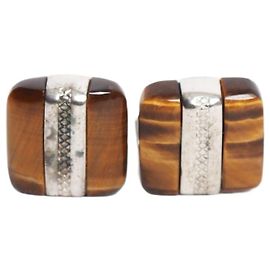 Autre Marque Signature Pillow Tiger's Eye Manschettenknöpfe in Braun und Silber