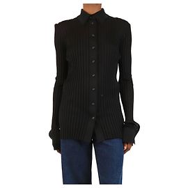 Bottega Veneta Cardigã de malha canelada preto com botões - size UK 8