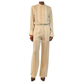 Victoria Beckham Hellgrün gestreiftes Blusen- und Hosen-Set - size UK 8