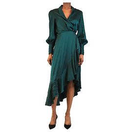 Zimmermann Abito midi a portafoglio in seta a maniche lunghe verde smeraldo - size UK 8