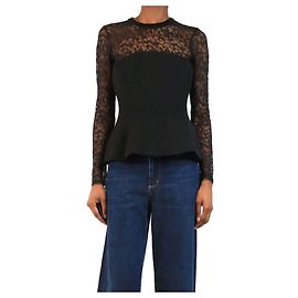 Autre Marque Schwarzes Spitzen-Corsagen-Top mit langen Ärmeln - size UK 6