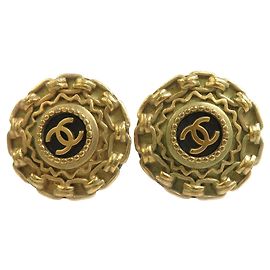 Brincos de pressão redondos Chanel Gold Gold Plated Resin CC Chain