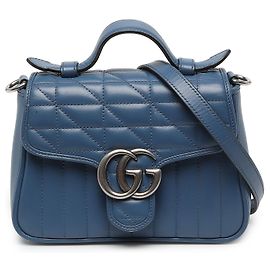 Borsa Gucci Blue Mini GG Marmont Matelassé in pelle di vitello Aria Top Handle