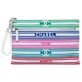 Clutch Chanel White Venise Biarritz em fibras mistas