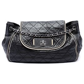 Chanel Black Quilted Lambskin East West Mademoiselle Accordion Flap