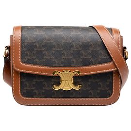 Céline Celine Brown Classique Triomphe Coated Canvas and Calfskin Triomphe Crossbody