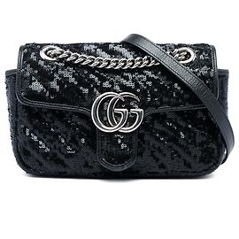 Borsa a tracolla Gucci Black Small GG Marmont Matelasse Diagonal Sequin and Calfskin Torchon