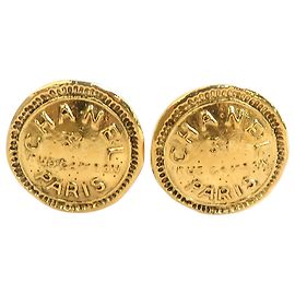 Chanel Gold CC Gold Plated Rue Cambon Round Clip On Earrings
