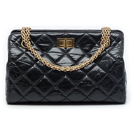 Chanel Black Quilted Glazed Crackled Calfskin Reissue 2.55 Shopping Bag