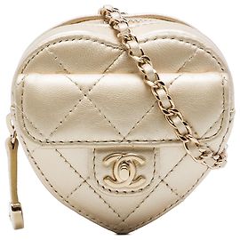 Borsa Chanel Gold Mini Quilted Metallic Lambskin CC In Love Heart Bag