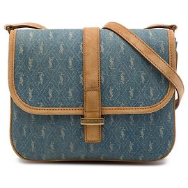 Autre Marque Saint Laurent Blue Le Monogramme Suede Trimmed Denim Crossbody