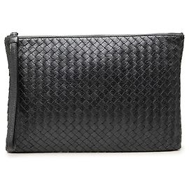 Clutch Intrecciato in pelle metallizzata nera Bottega Veneta